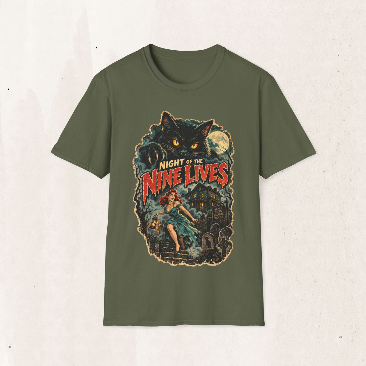 Night of the Nine Lives Cat Graphic T-Shirt