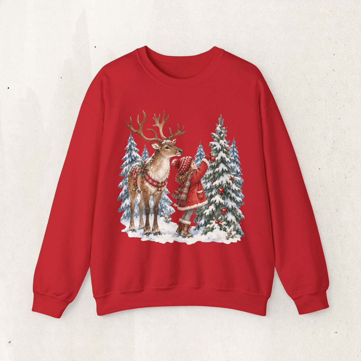 Christmas Reindeer and Gnome Sweatshirt, Woodland Reindeer Crewneck