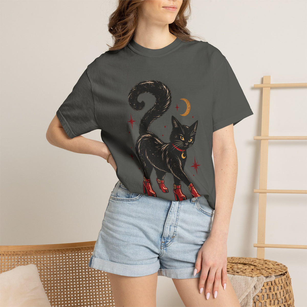 Witchy Cat in Red Boots - Graphic Tee
