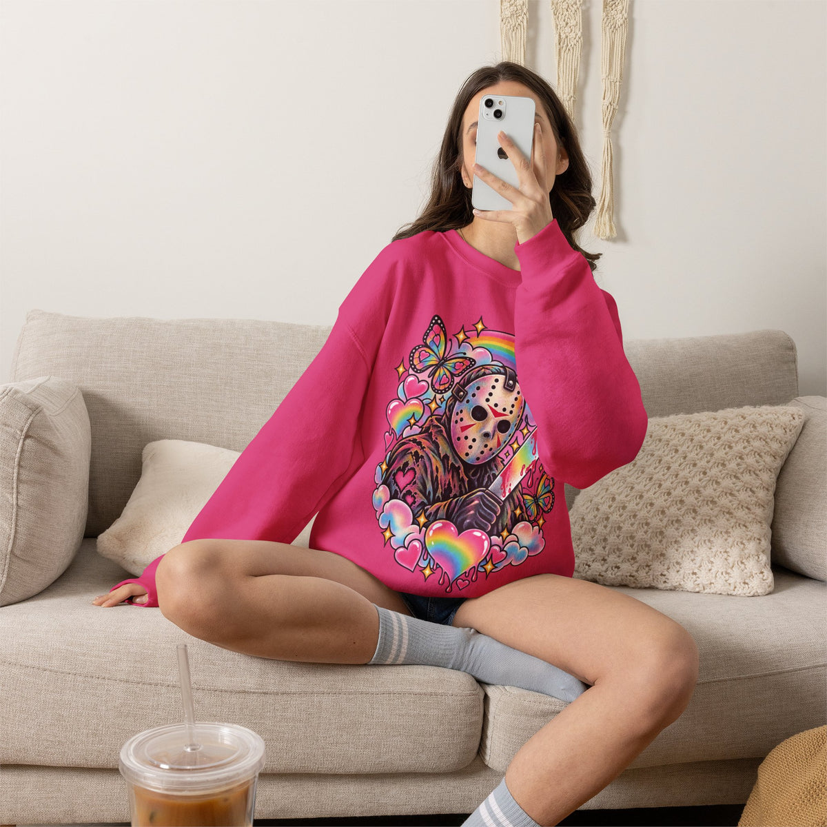 Jason Mask Rainbow Horror Crewneck Sweatshirt