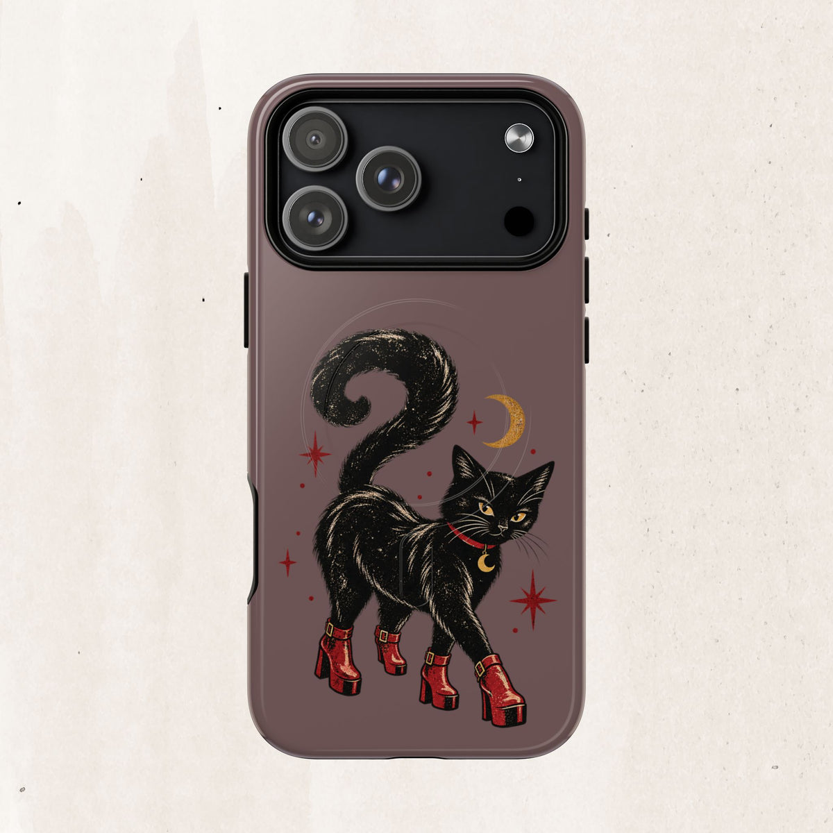 Magnetic Phone Case — Black Cat in Red Boots Design