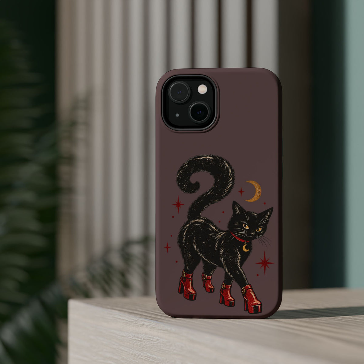Black Cat in Red Boots MagSafe Phone Case, alternate view
