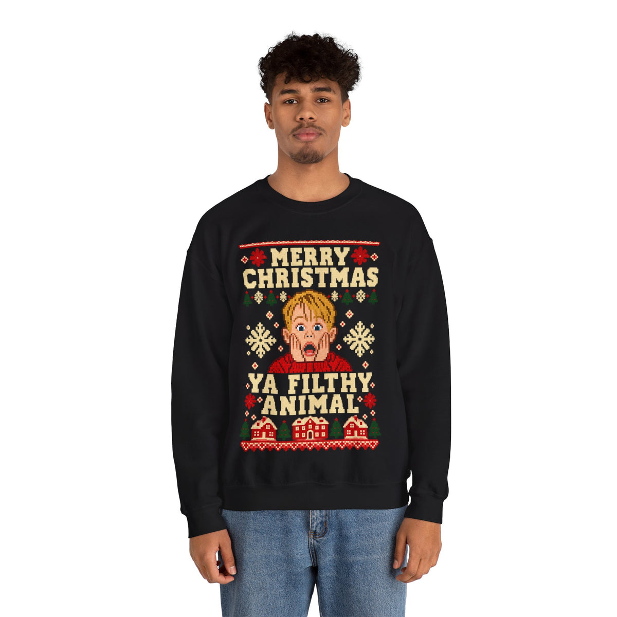 Merry Christmas Ya Filthy Animal Sweatshirt in Red, alternate view