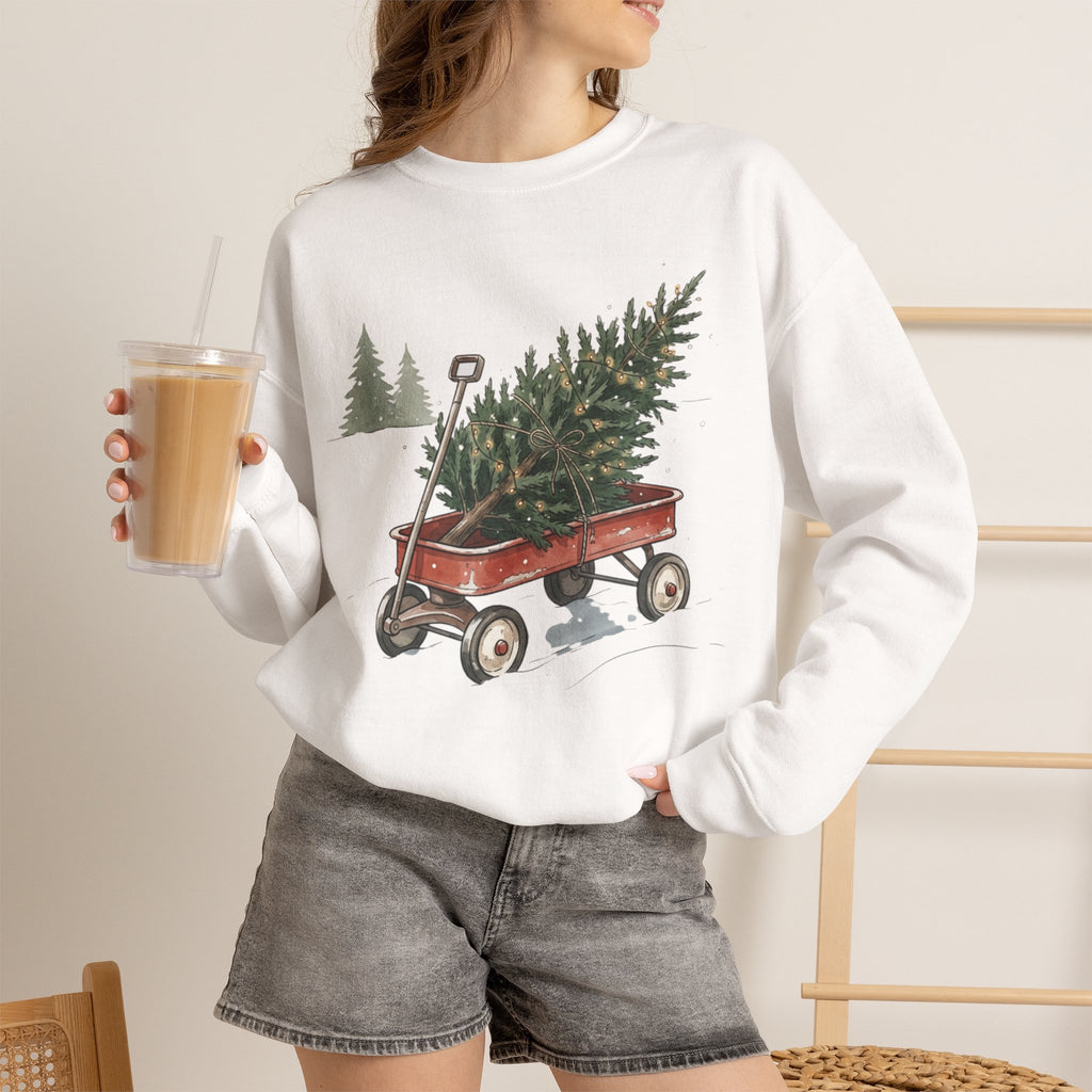 Vintage Christmas Tree Wagon Crewneck Sweatshirt Printify