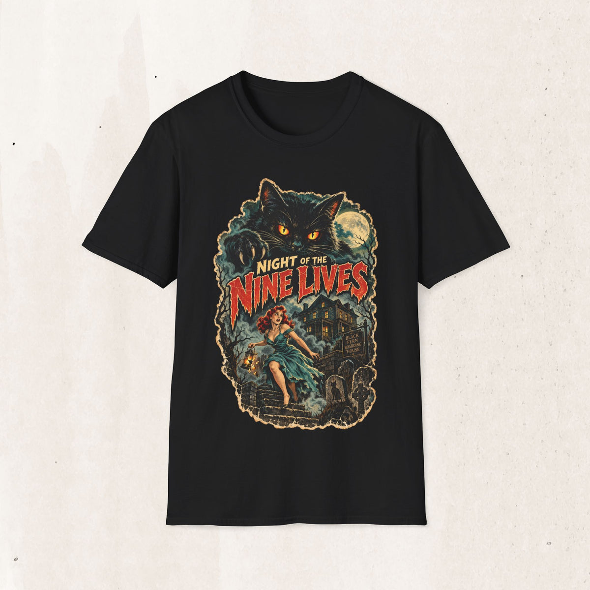 Night of the Nine Lives Cat Graphic T-Shirt