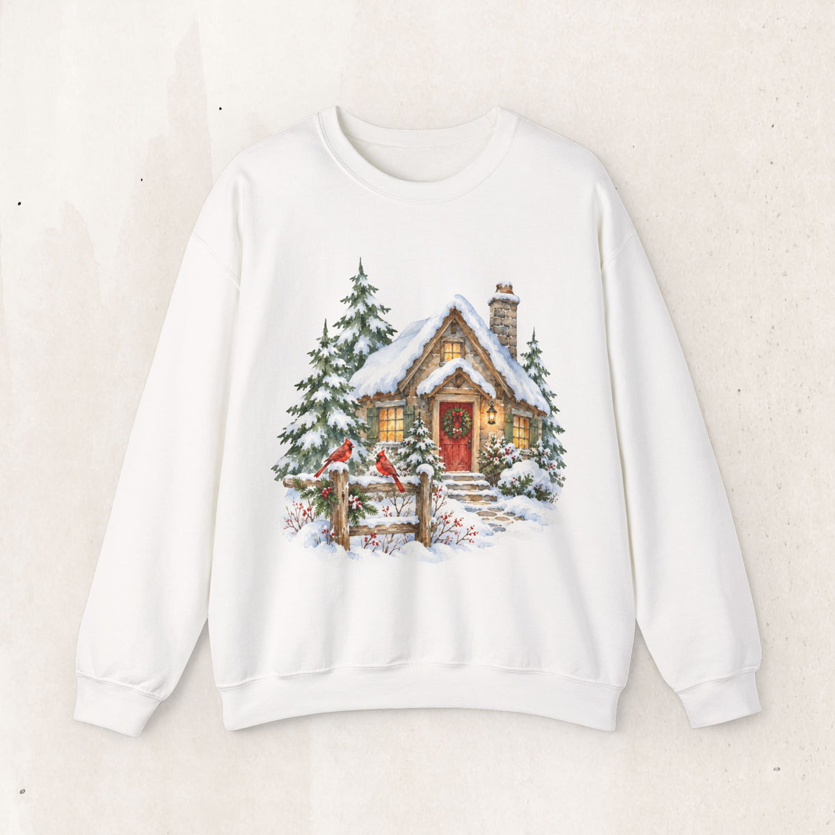 Cozy Christmas Cottage Sweatshirt, Snowy Winter Cabin Crewneck
