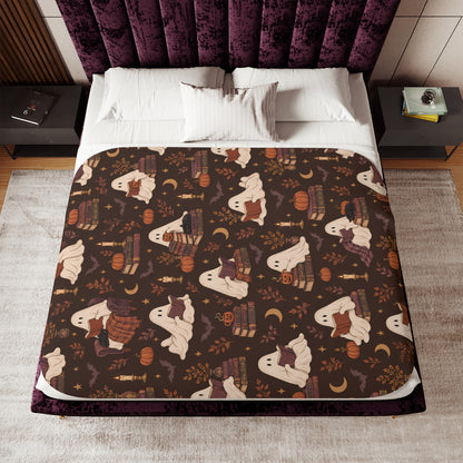 Autumn Ghosts & Books Sherpa Blanket
