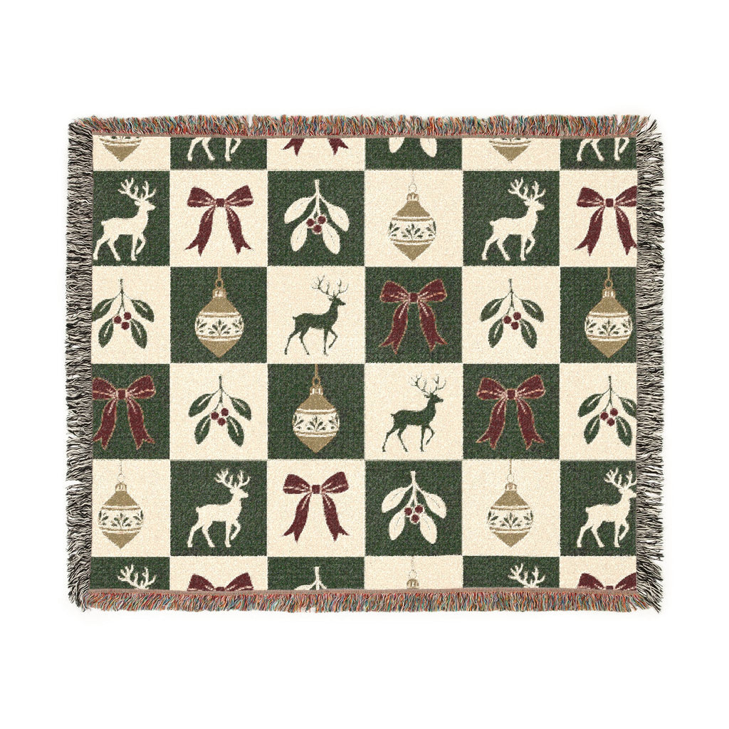 Holiday Reindeer & Ornaments Woven Blanket Printify