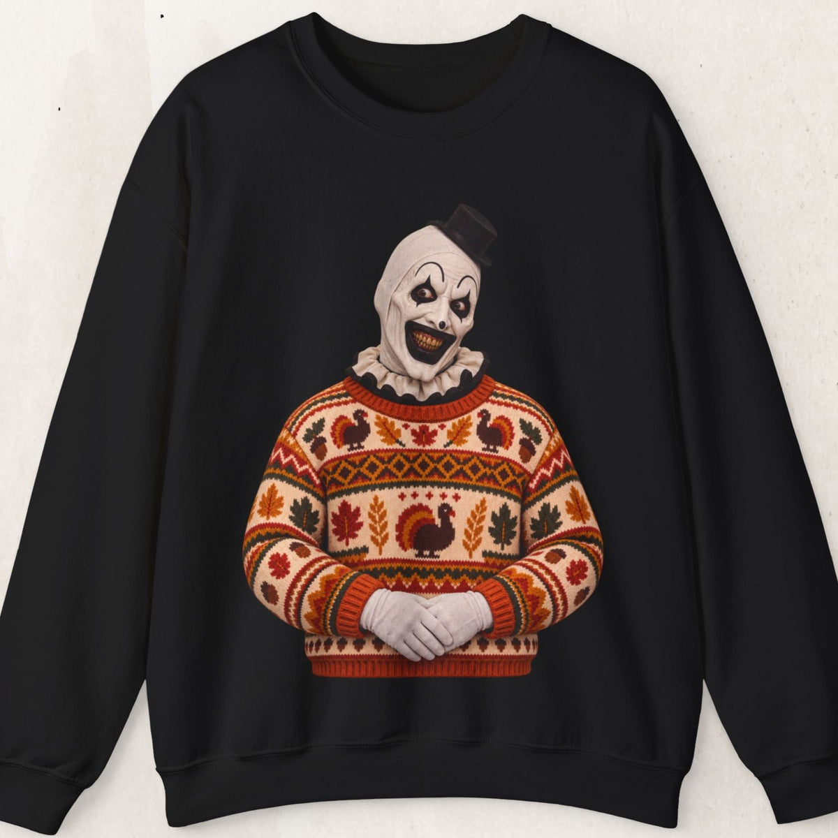 Art the Clown Thanksgiving horror crewneck sweatshirt in black by Wicked Thread Society