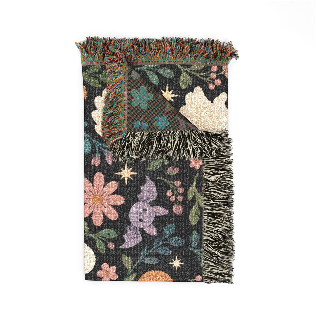 Spooky Ghosts and Floral Moon Woven Blanket Printify