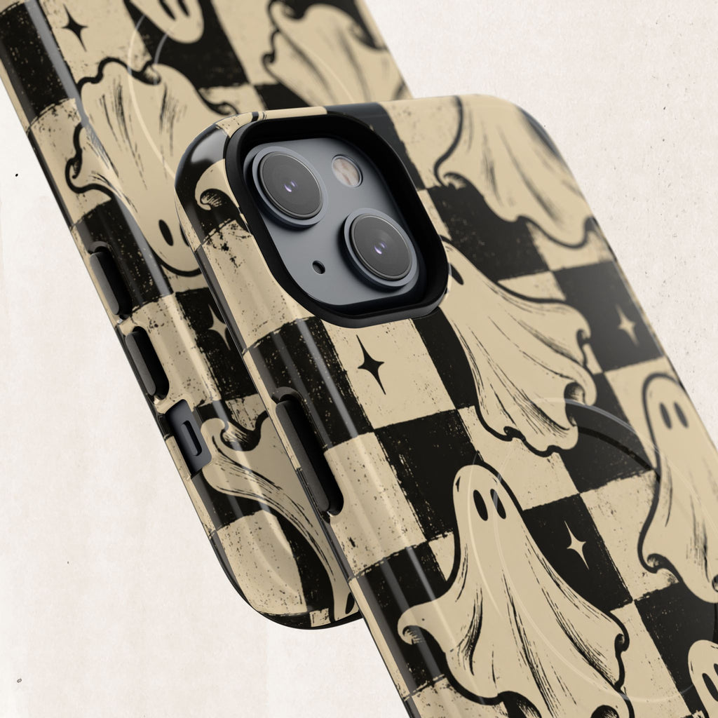 Ghost Checker Tough Magnetic Phone Case — Retro Spooky iPhone Cover Printify