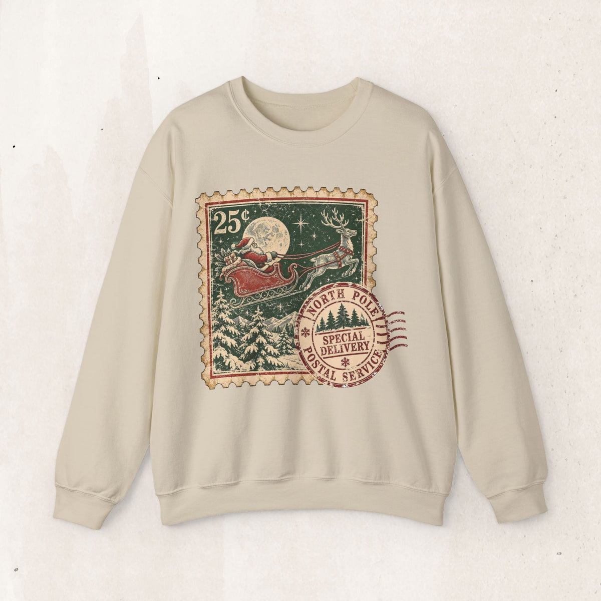 Vintage North Pole Christmas Santa Sweatshirt, Retro Santa Postage Stamp Crewneck