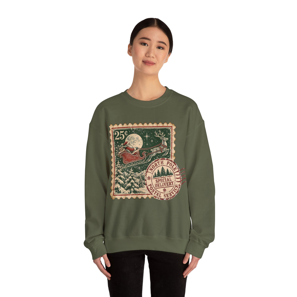 Vintage North Pole Christmas Santa Sweatshirt, Retro Santa Postage Stamp Crewneck