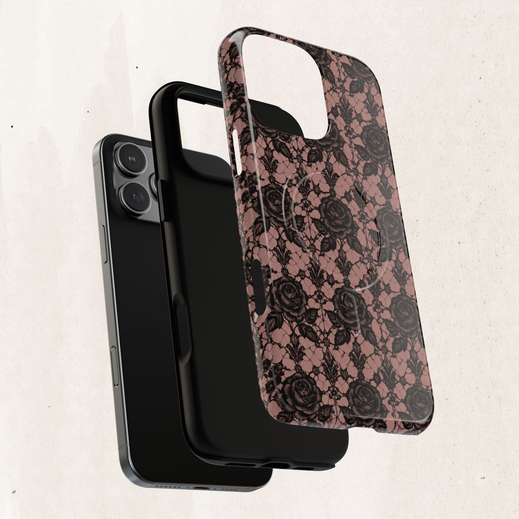Vintage Black Lace Rose Pattern Phone Case