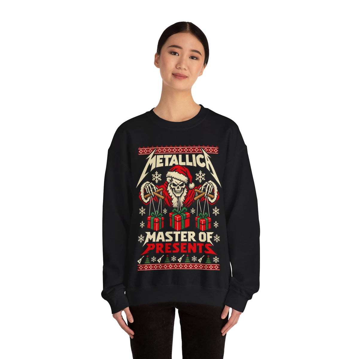 Metallica Master of Presents Christmas Sweatshirt in Red, alternate view