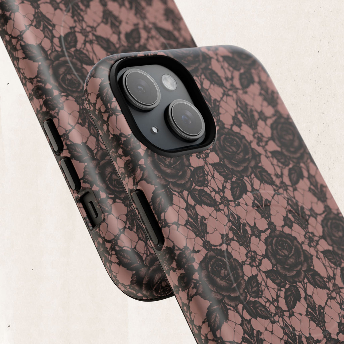 Vintage Black Lace Rose Pattern Phone Case