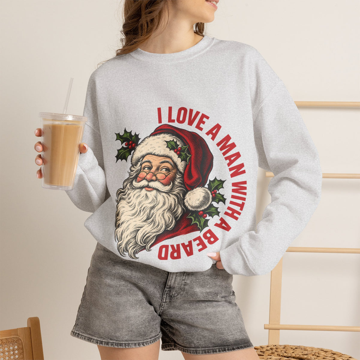 I Love a Man with a Beard Santa Christmas sweatshirt
