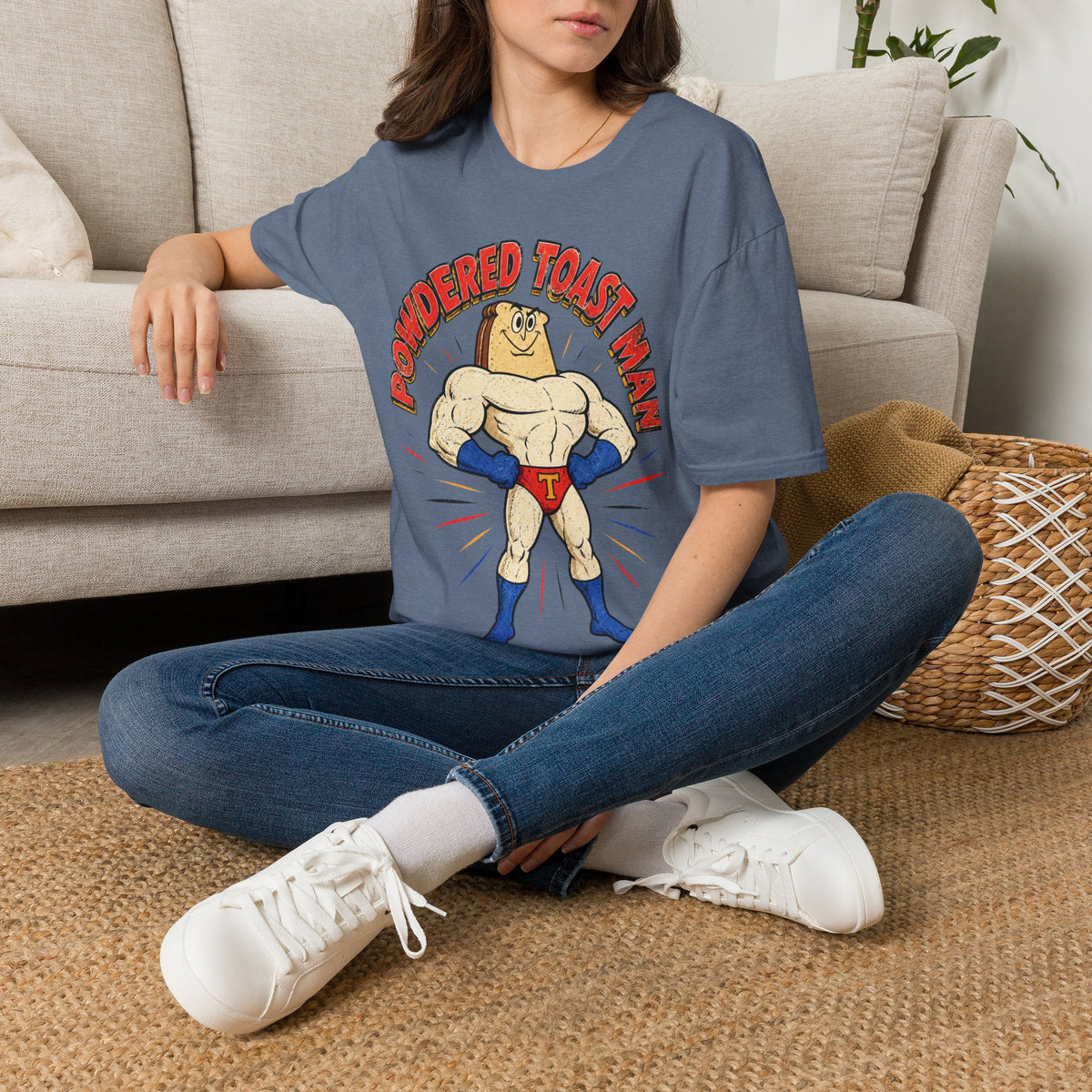 Powdered Toast Man Graphic Tee in Heather Indigo, alternate view