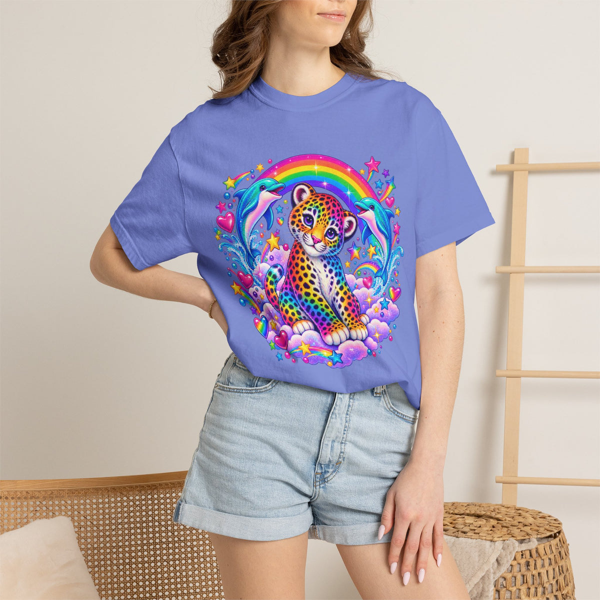 Lisa Frank Inspired Leopard Rainbow Tee