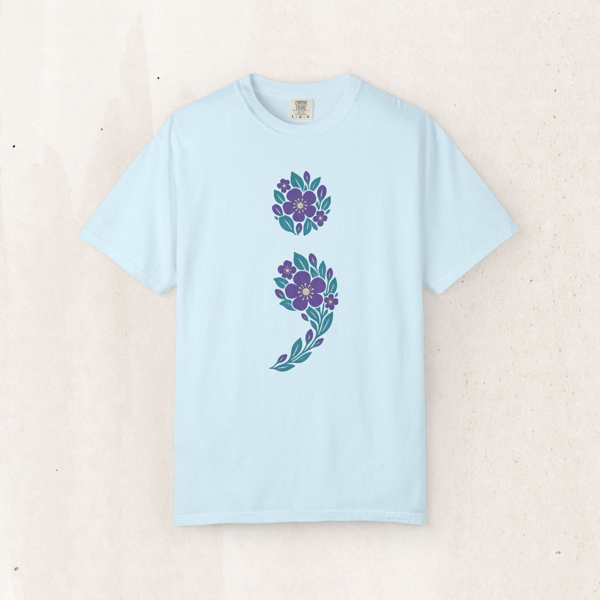 Floral semicolon suicide awareness t-shirt in chambray