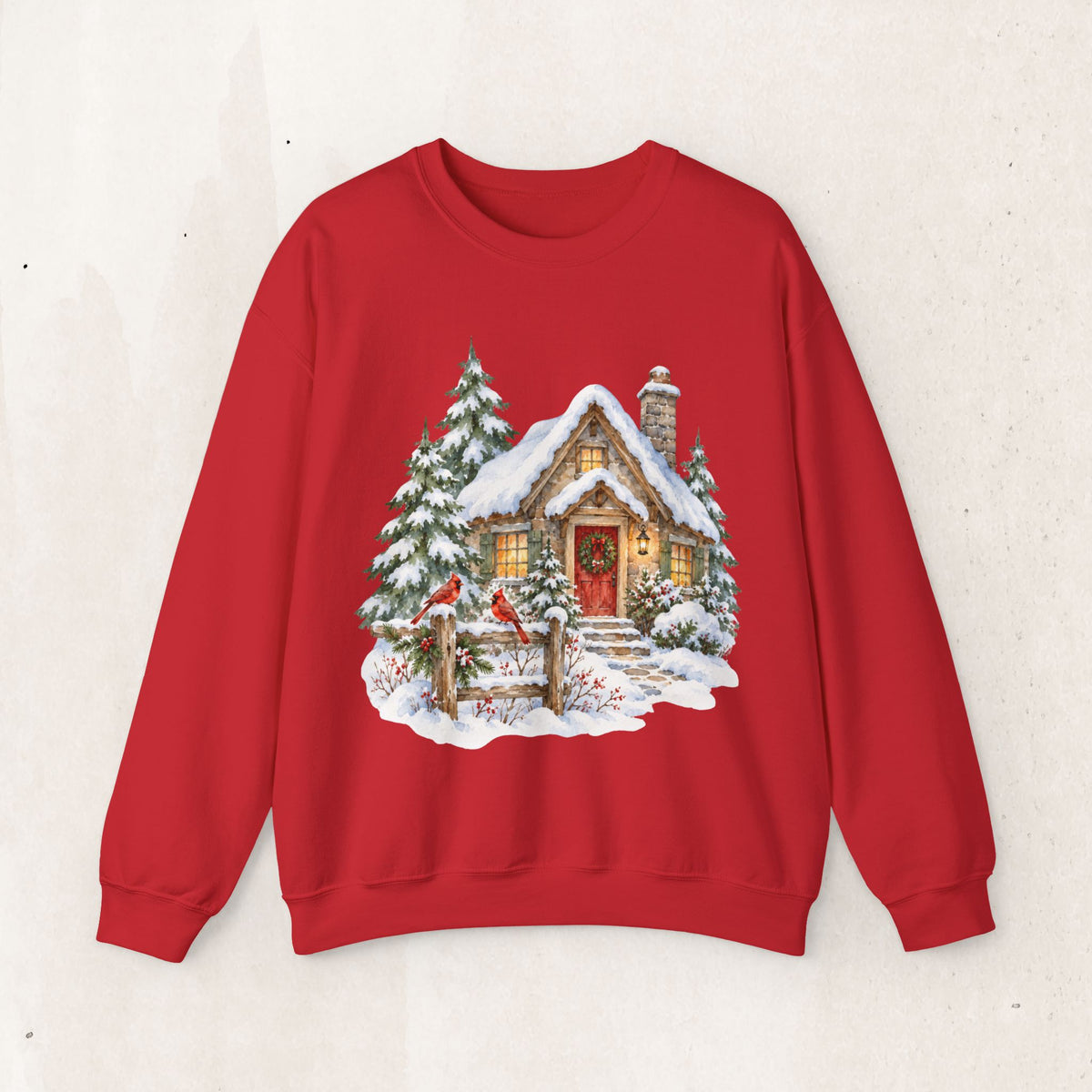 Cozy Christmas Cottage Sweatshirt, Snowy Winter Cabin Crewneck