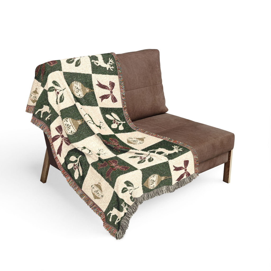 Holiday Reindeer & Ornaments Woven Blanket Printify