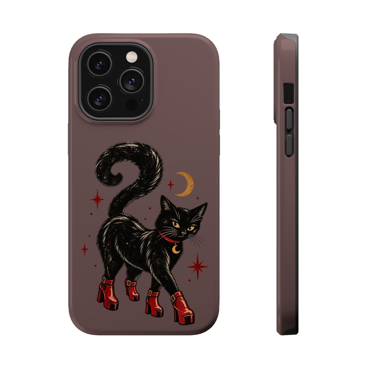 Black Cat in Red Boots MagSafe Phone Case, alternate view