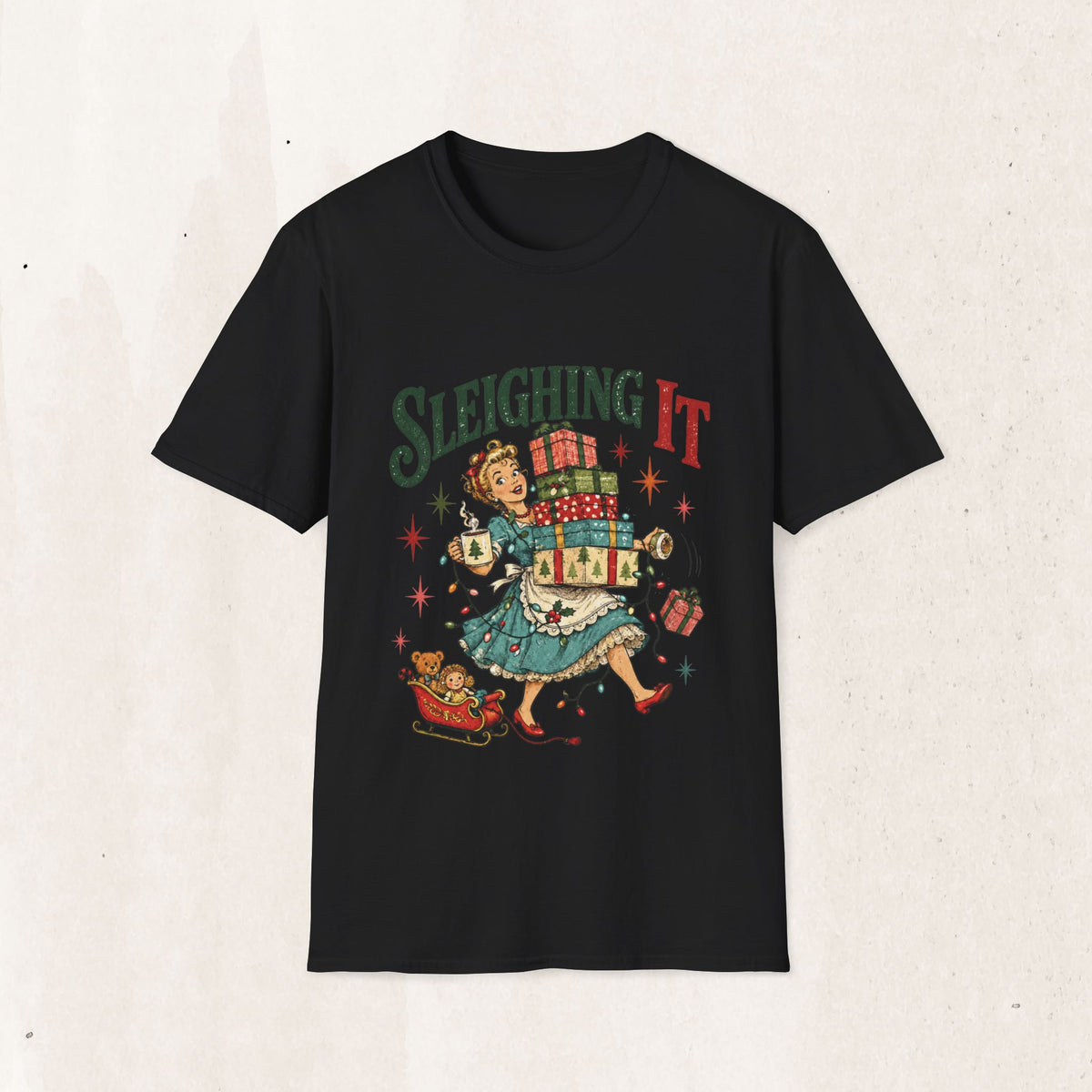 Vintage Christmas "Sleighing It" Graphic Tee