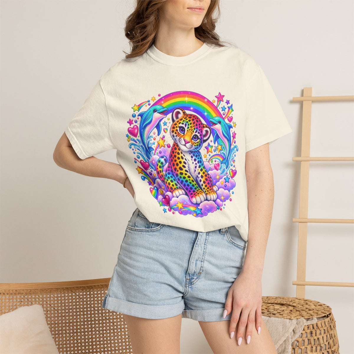 Lisa Frank Inspired Leopard Rainbow Tee