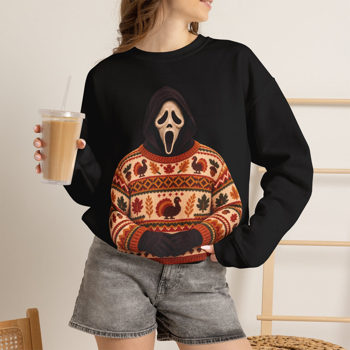 Ghostface Thanksgiving horror crewneck sweatshirt in black