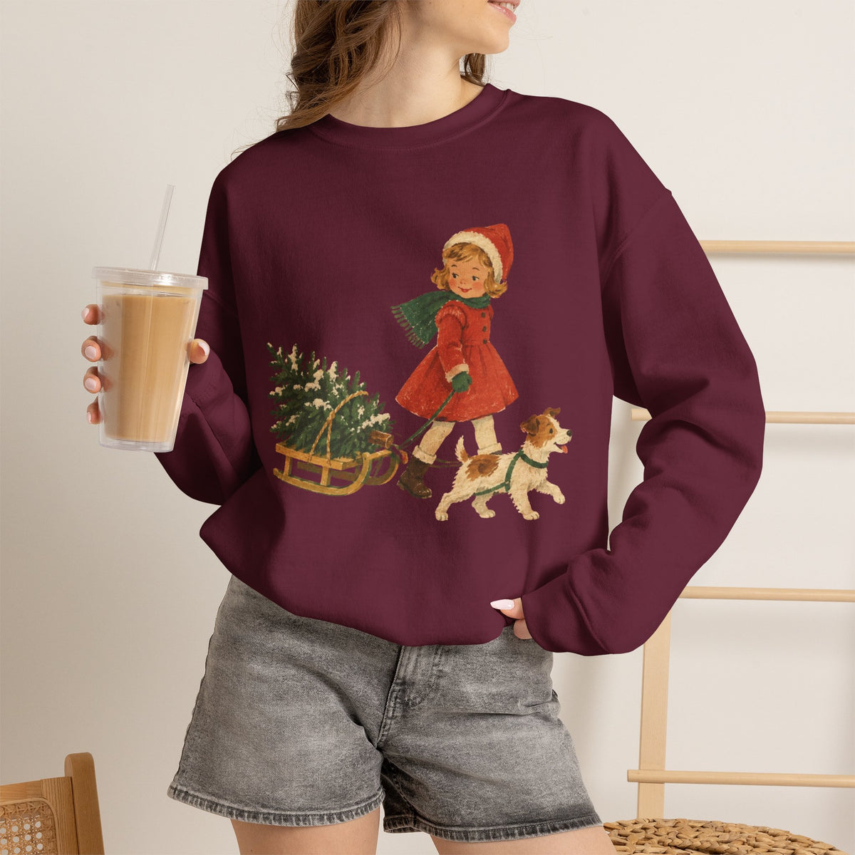 Vintage Christmas Girl and Puppy sweatshirt