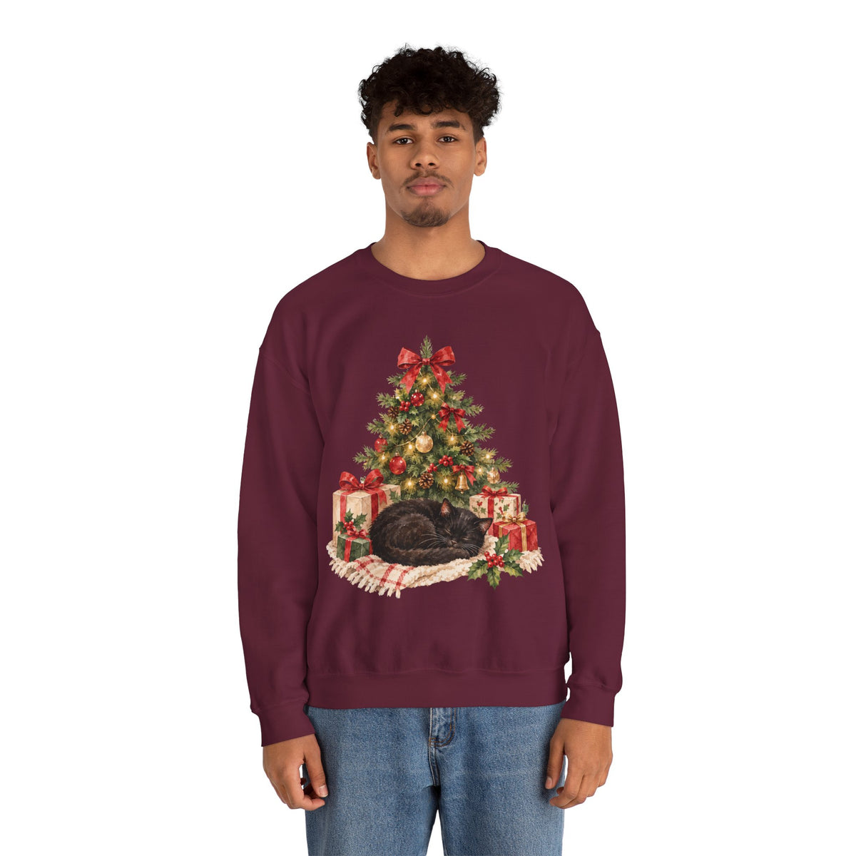 Christmas Tree Cat Sweatshirt, Cat Christmas Crewneck