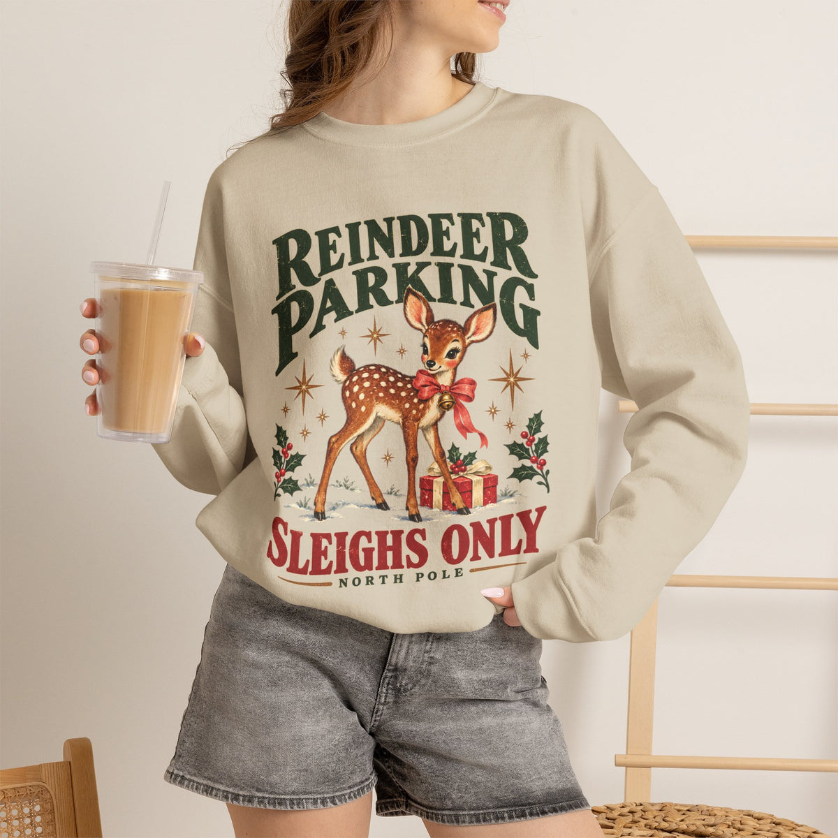 Reindeer Parking Sleighs Only Christmas sweatshirt