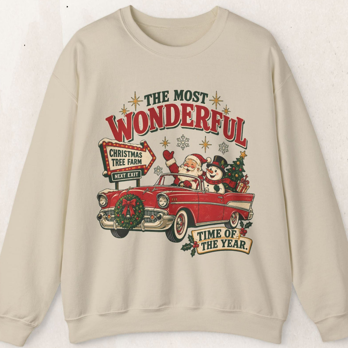 The Most Wonderful Time of the Year Vintage Red Truck Sweatshirt, Retro Christmas Snowman Crewneck