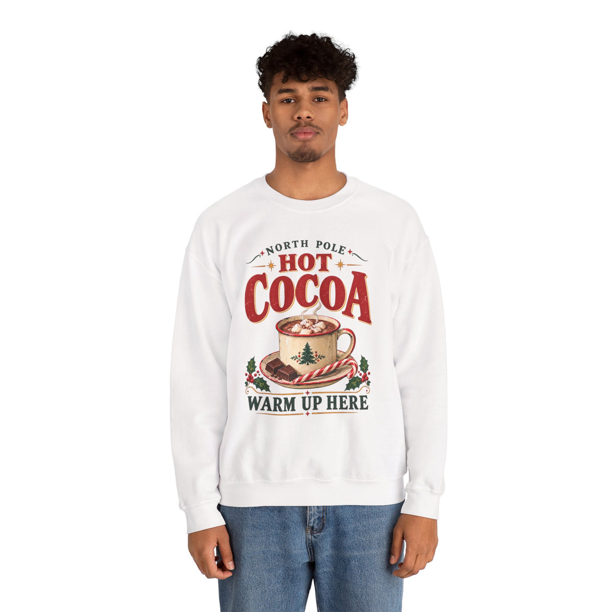 North Pole Hot Cocoa Warm Up Here Christmas sweatshirt