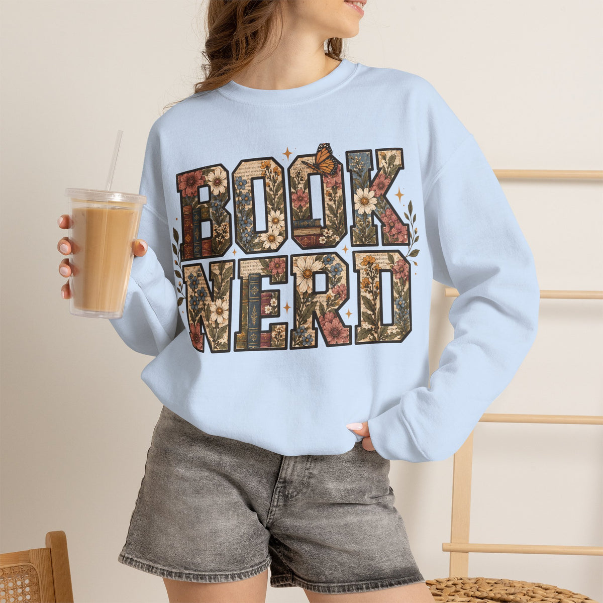 Floral Book Nerd Crewneck Sweatshirt