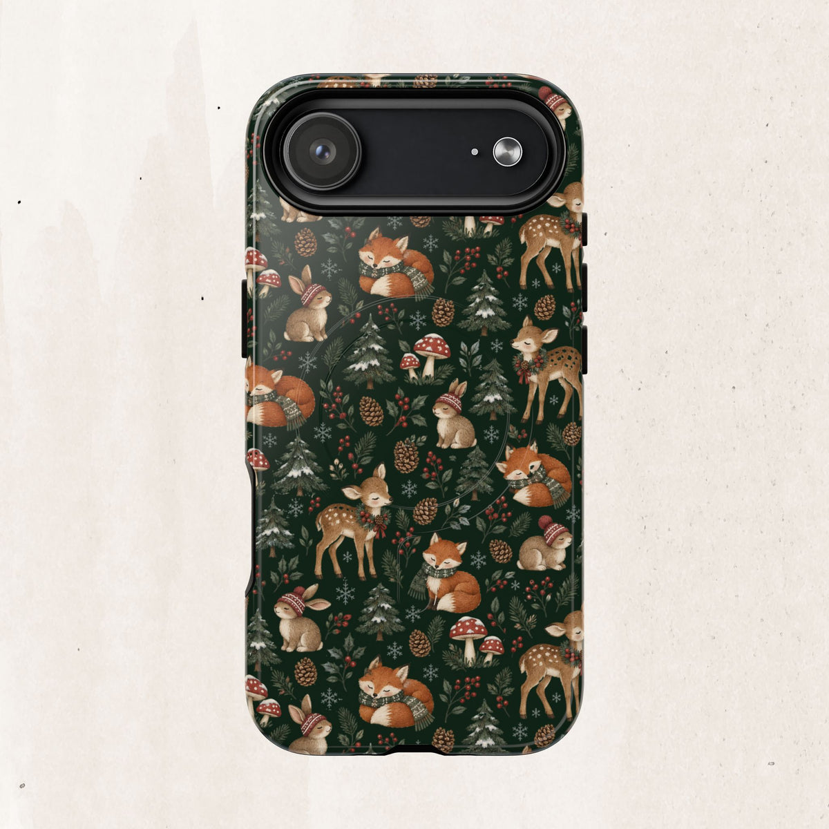 Magnetic Phone Case — Woodland Fox & Deer Holiday Pattern