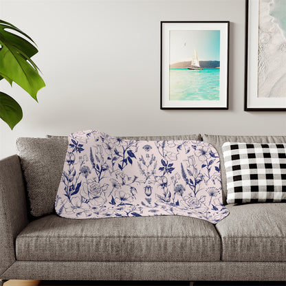 Navy Botanical Sherpa Blanket