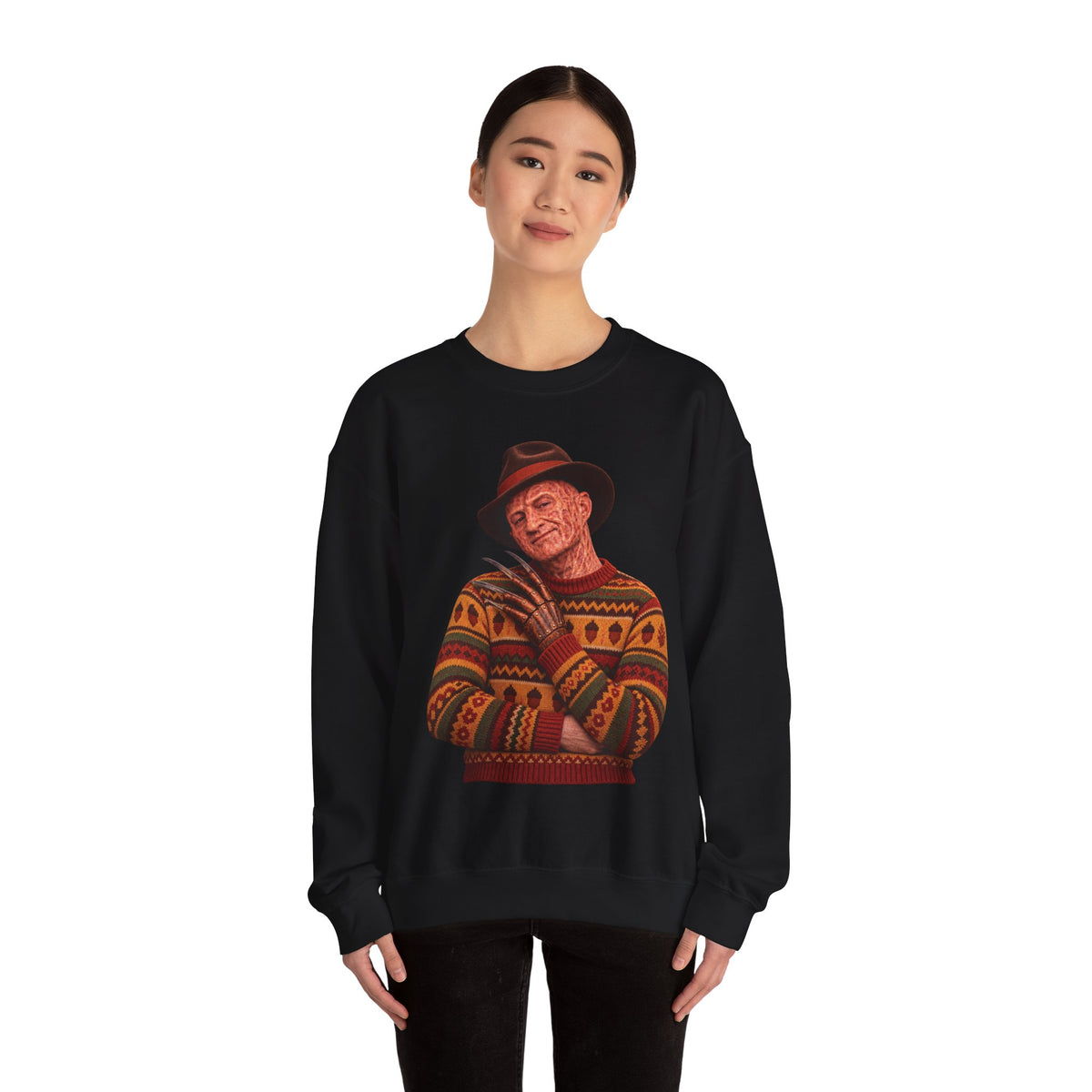 Freddy Krueger Thanksgiving horror crewneck sweatshirt in black
