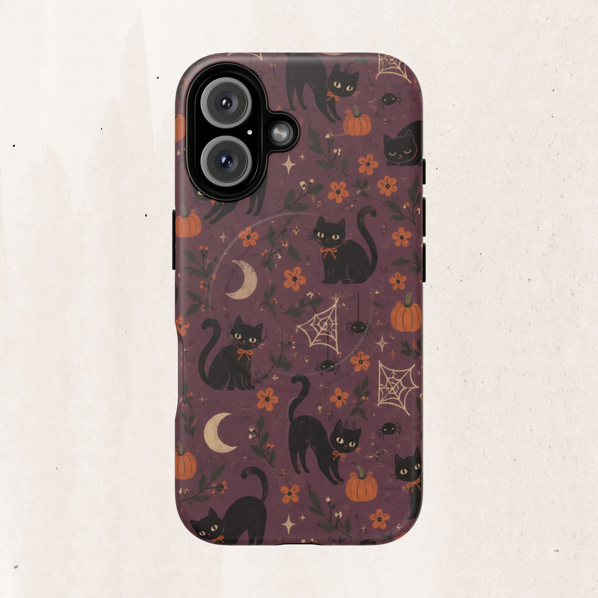 Halloween Black Cat Tough Magnetic Phone Case — Cute Spooky Pumpkins & Spiderwebs