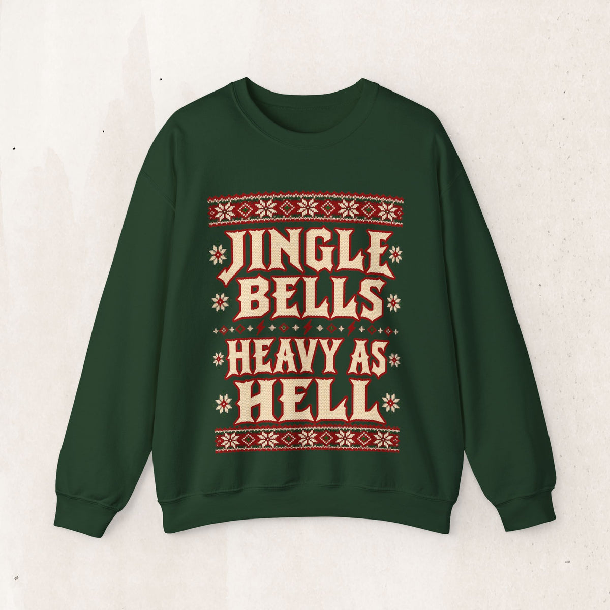 Jingle Bells Heavy as Hell Metal Christmas Sweatshirt – Forest Green