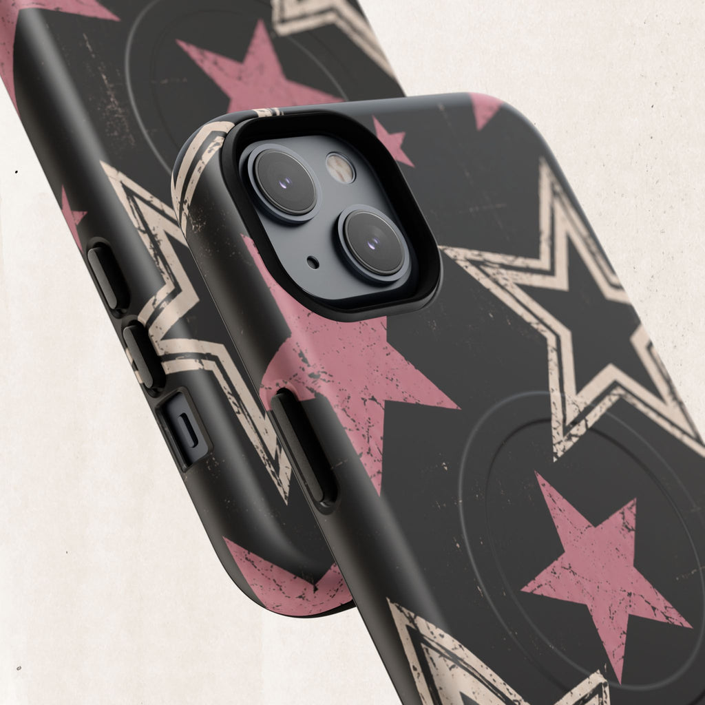 Magnetic Phone Case — Pink Retro Stars Tough Protective Cover Printify