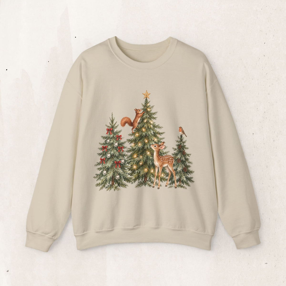 Christmas Woodland Animals Sweatshirt, Forest Deer Christmas Crewneck