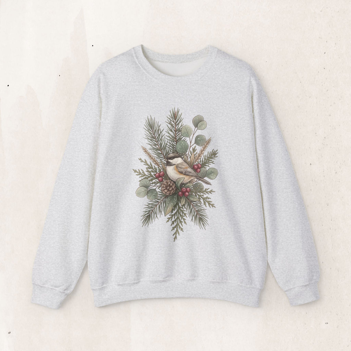 Botanical winter wreath Christmas crewneck sweatshirt