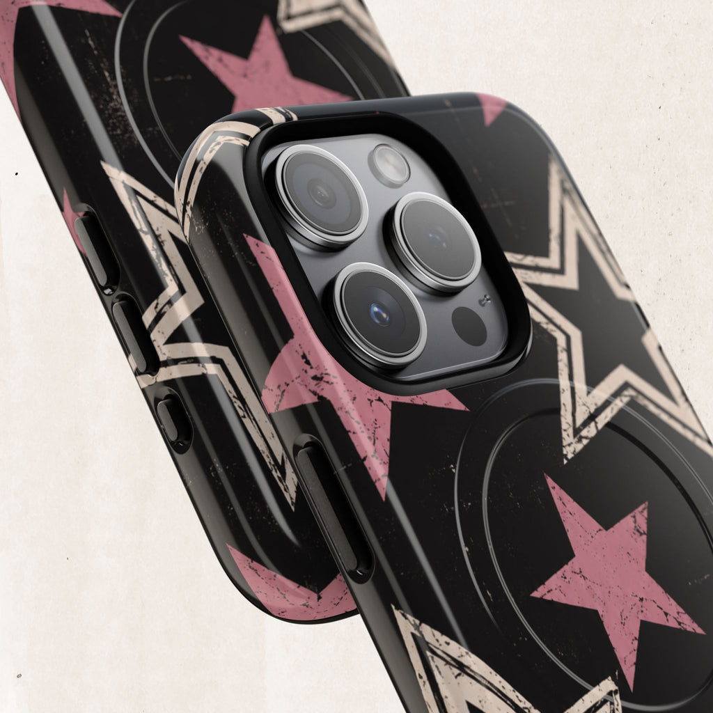 Magnetic Phone Case — Pink Retro Stars Tough Protective Cover Printify