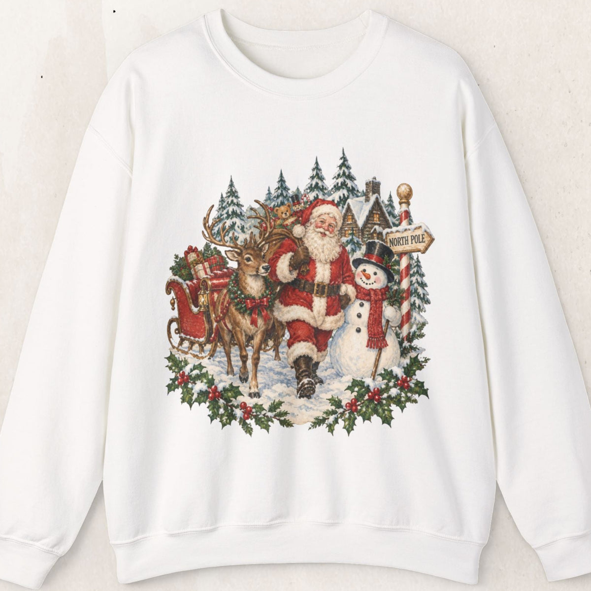 Vintage Santa and Snowman Christmas Sweatshirt, Retro Santa Claus Crewneck