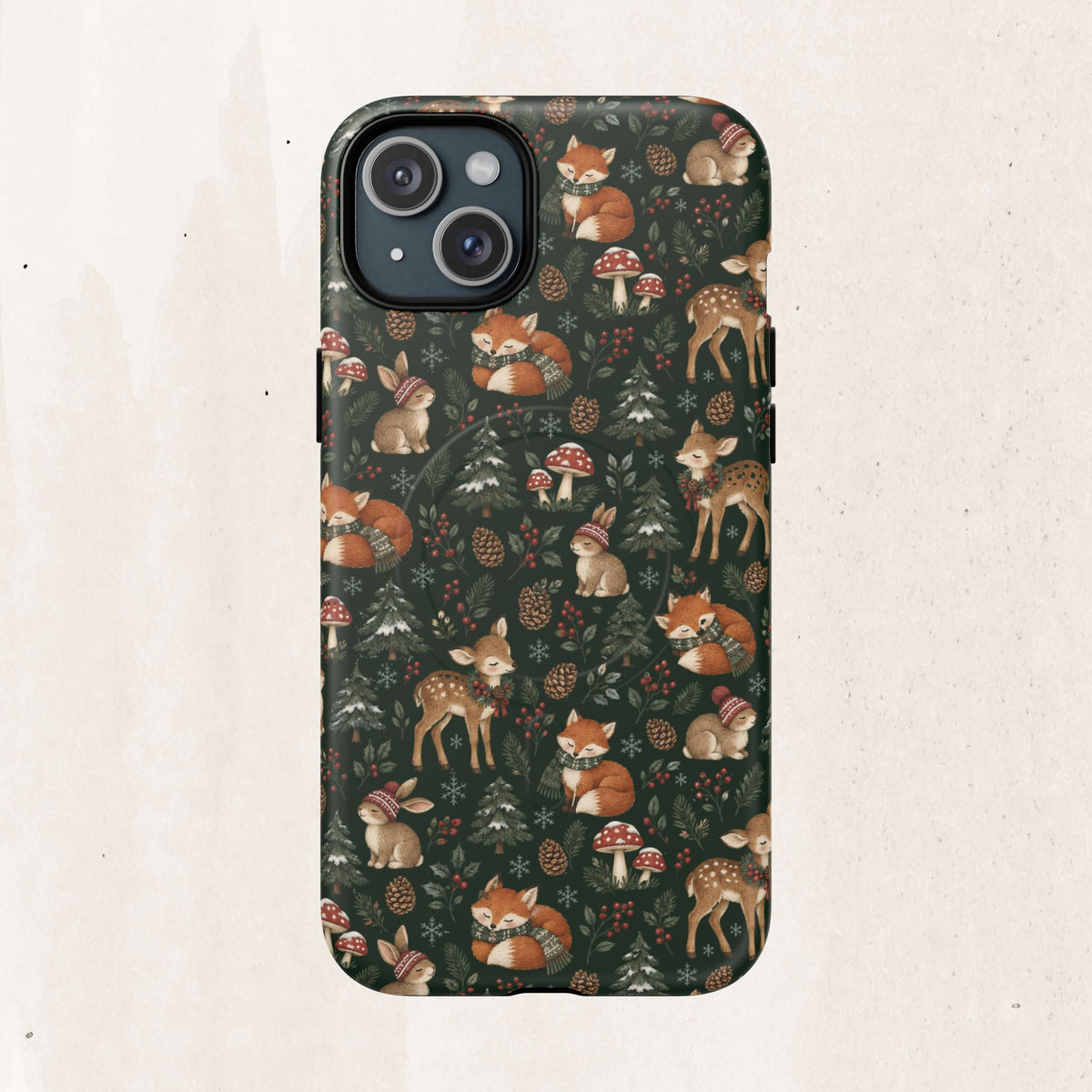 Magnetic Phone Case — Woodland Fox & Deer Holiday Pattern