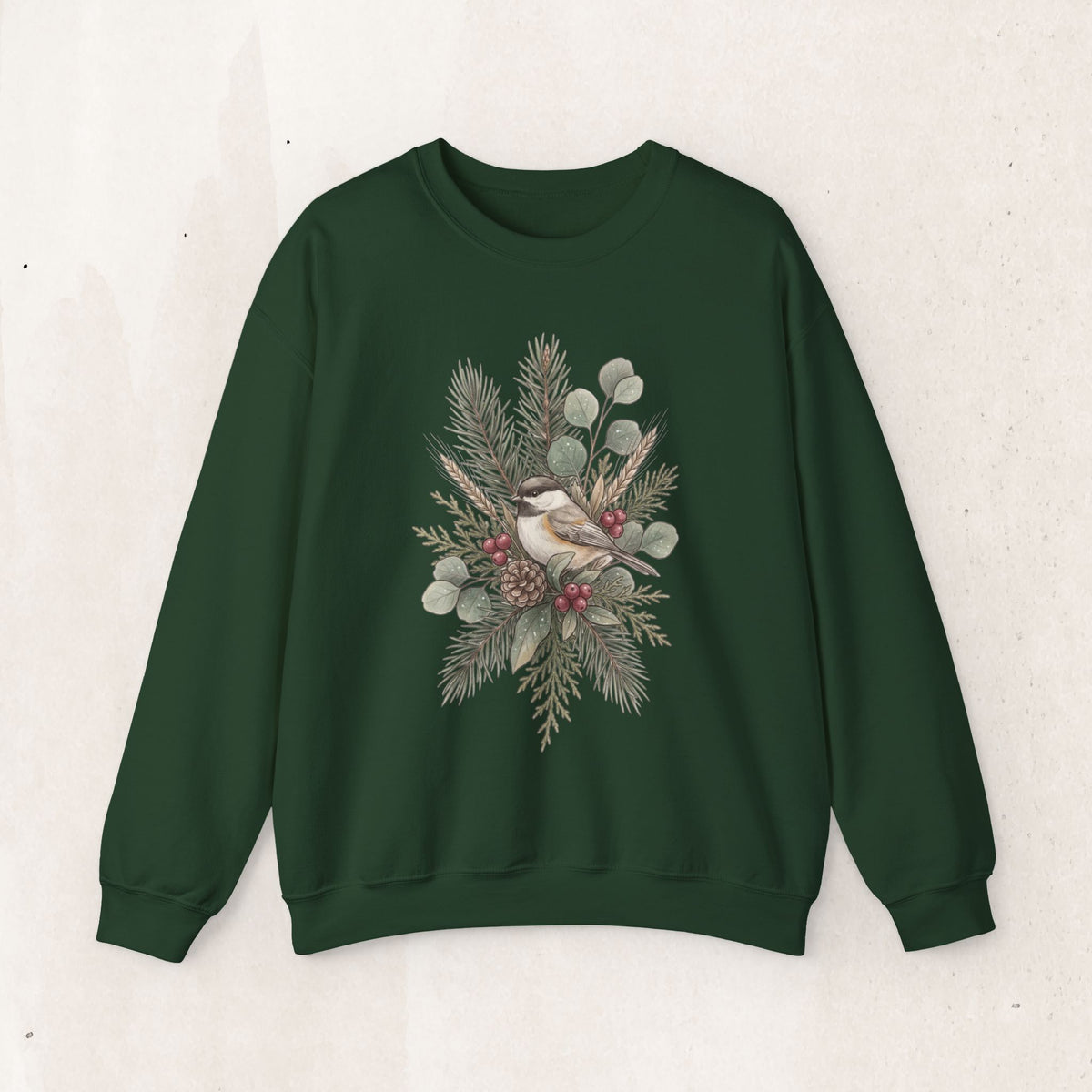 Botanical winter wreath Christmas crewneck sweatshirt