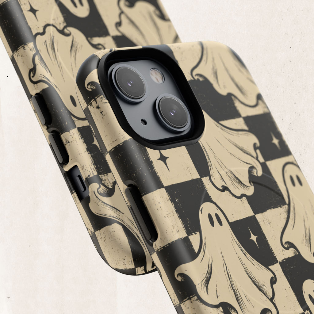 Ghost Checker Tough Magnetic Phone Case — Retro Spooky iPhone Cover Printify