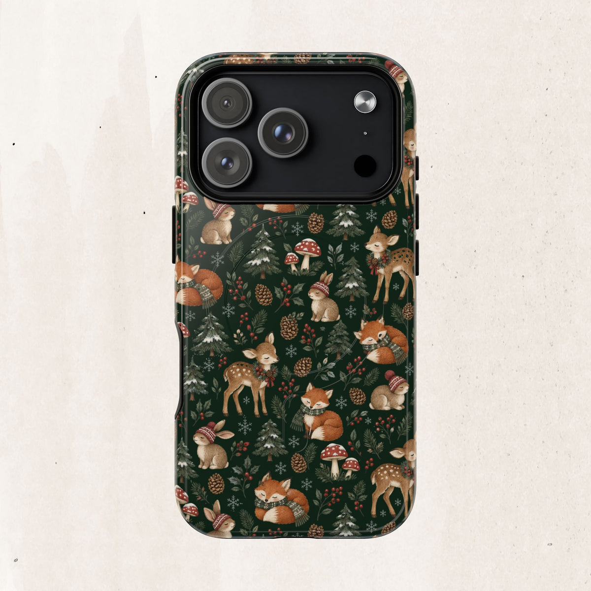 Magnetic Phone Case — Woodland Fox & Deer Holiday Pattern
